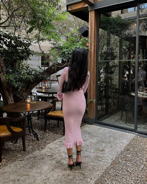 Aurazio Vestito Midi in Maglia a Coste da Donna