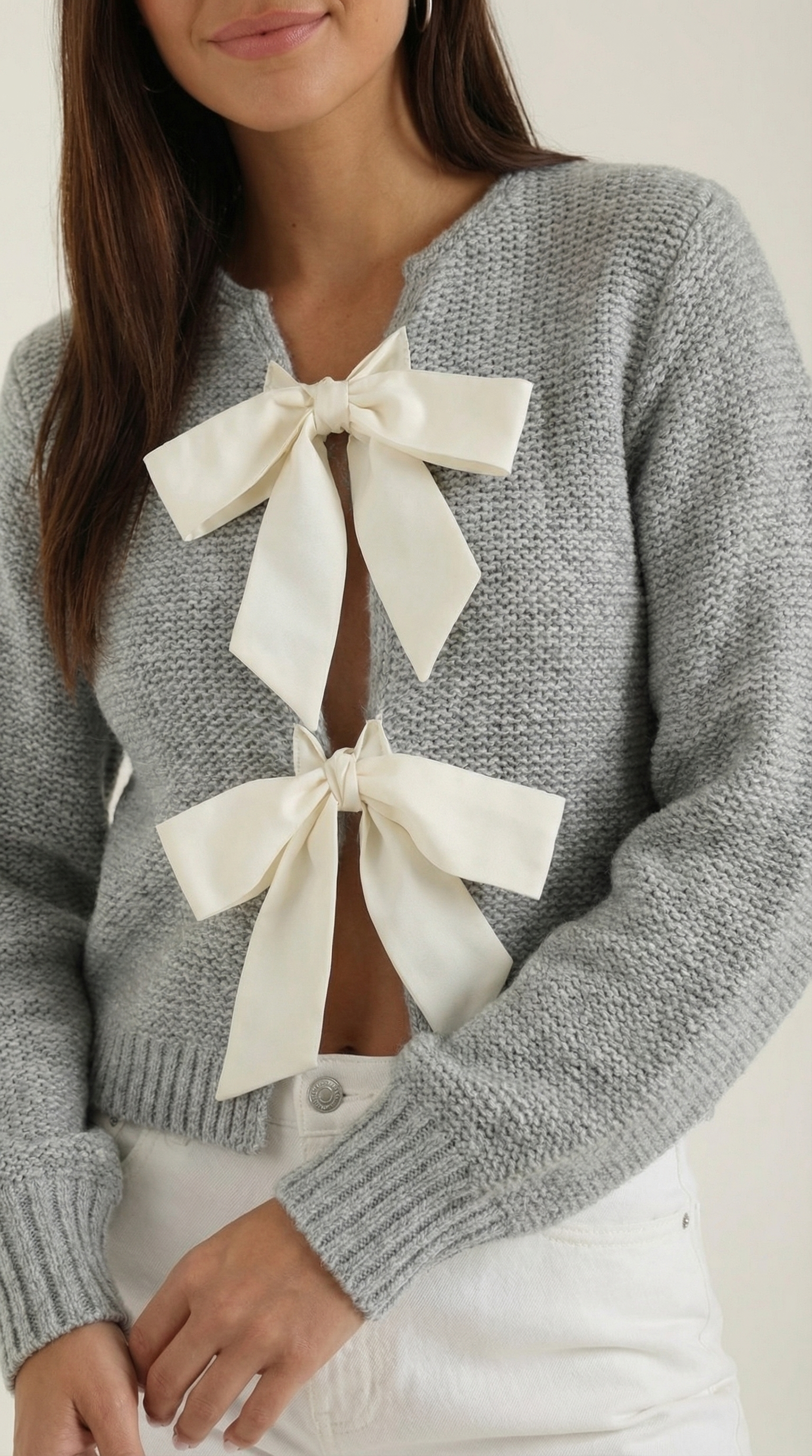 Top Donna in Maglia con Fiocco Maniche Balloon Femminile