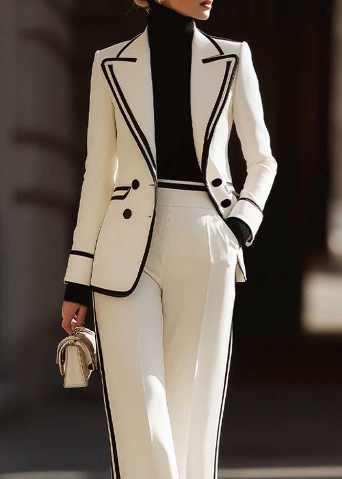 Tailleur Donna Doppiopetto con Profili a Contrasto Pantaloni Palazzo