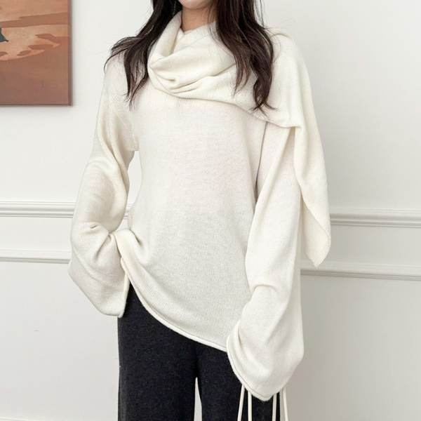 Maglione Donna con Collo a Sciarpa Integrato Minimal