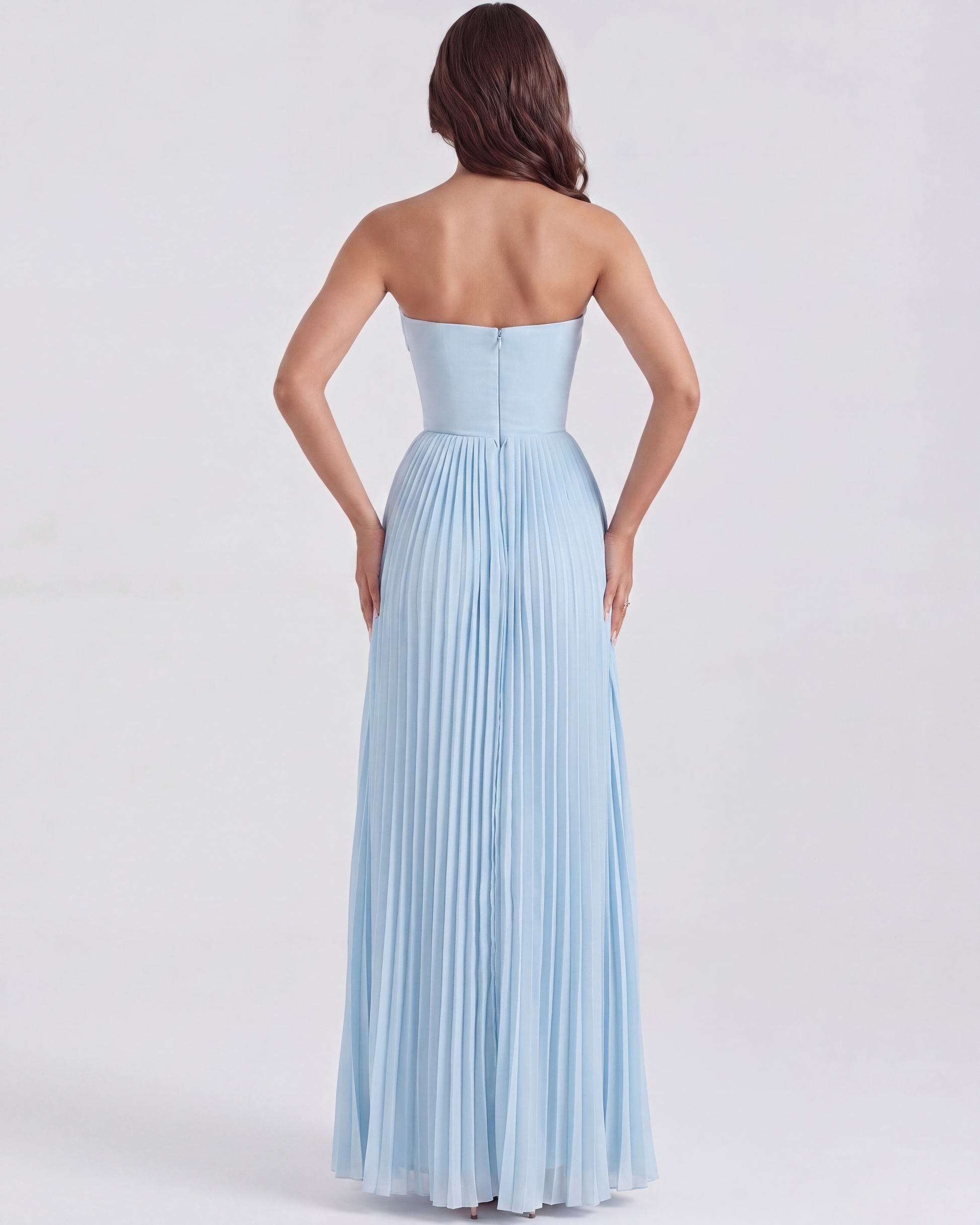 Abito Lungo Donna Plissettato Corsetto Senza Spalline da Sera