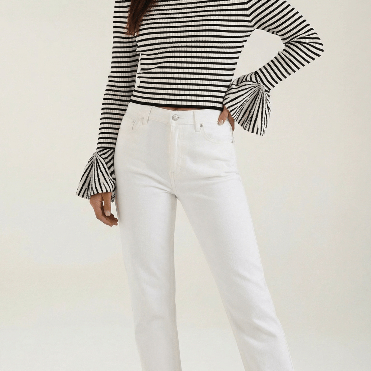 Aurazio Top a Righe con Maniche a Volant da Donna