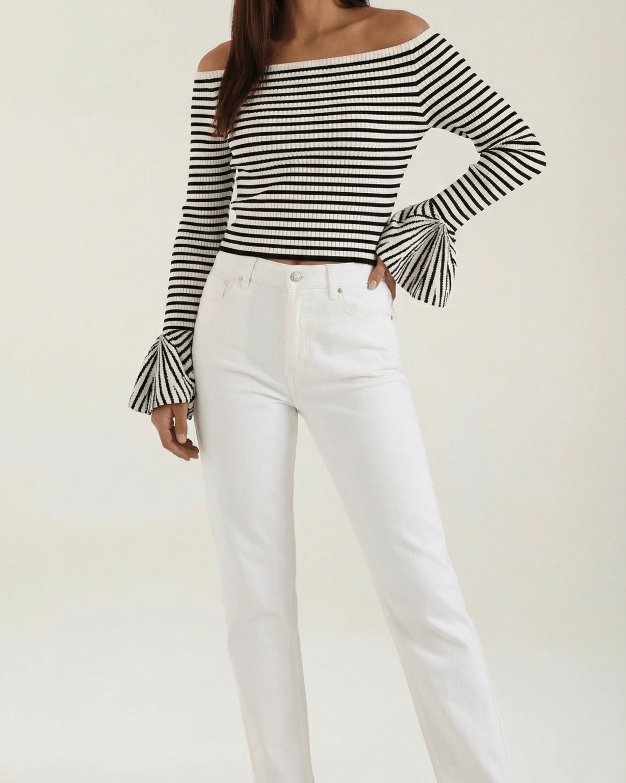 Aurazio Top a Righe con Maniche a Volant da Donna