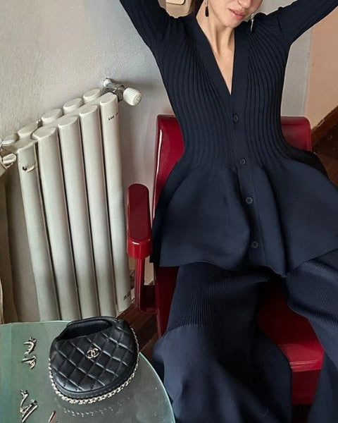Aurazio Cardigan in Maglia a Coste con Peplo per Donne