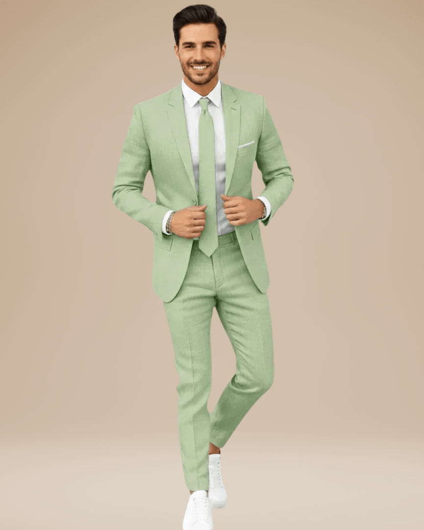 Aurazio Abito Uomo Slim Fit In Lino Leggero Elegante Completo Monopetto Due Bottoni