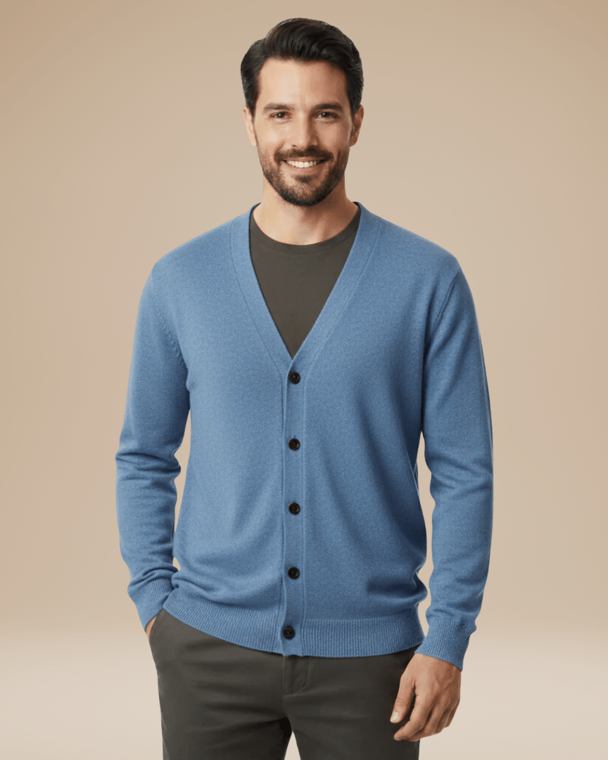 Aurazio Cardigan Uomo Misto Cashmere Elegante Scollo A V Bottoni Comfort Tutto Il Giorno