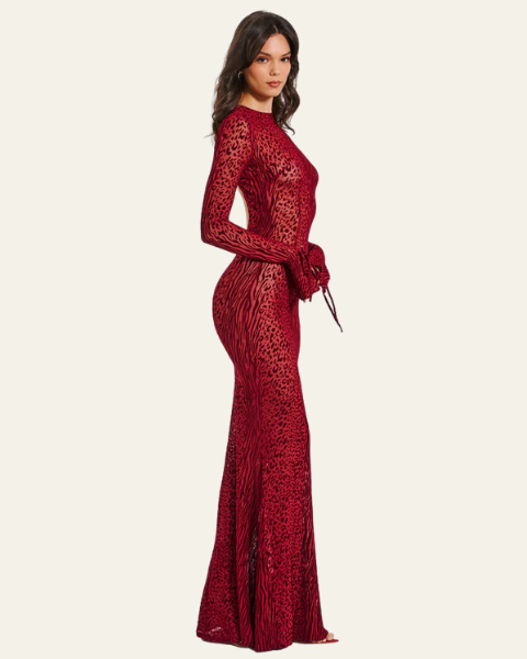 Abito Lungo Donna Stampa Animalier Silhouette Sagomata Serale