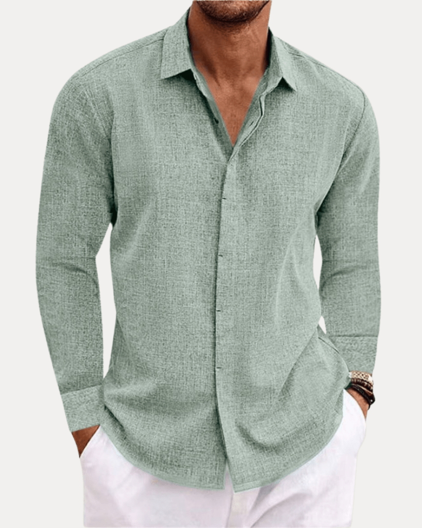 Aurazio Camicia Uomo Effetto Lino Traspirante Misto Lino Cotone Confortevole Leggera Vestibilità Regolare