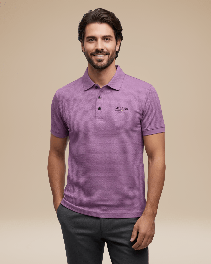 Aurazio Polo Uomo Elegante Stile Italiano Classico In Nido Ape Tessuto Traspirante Comfort