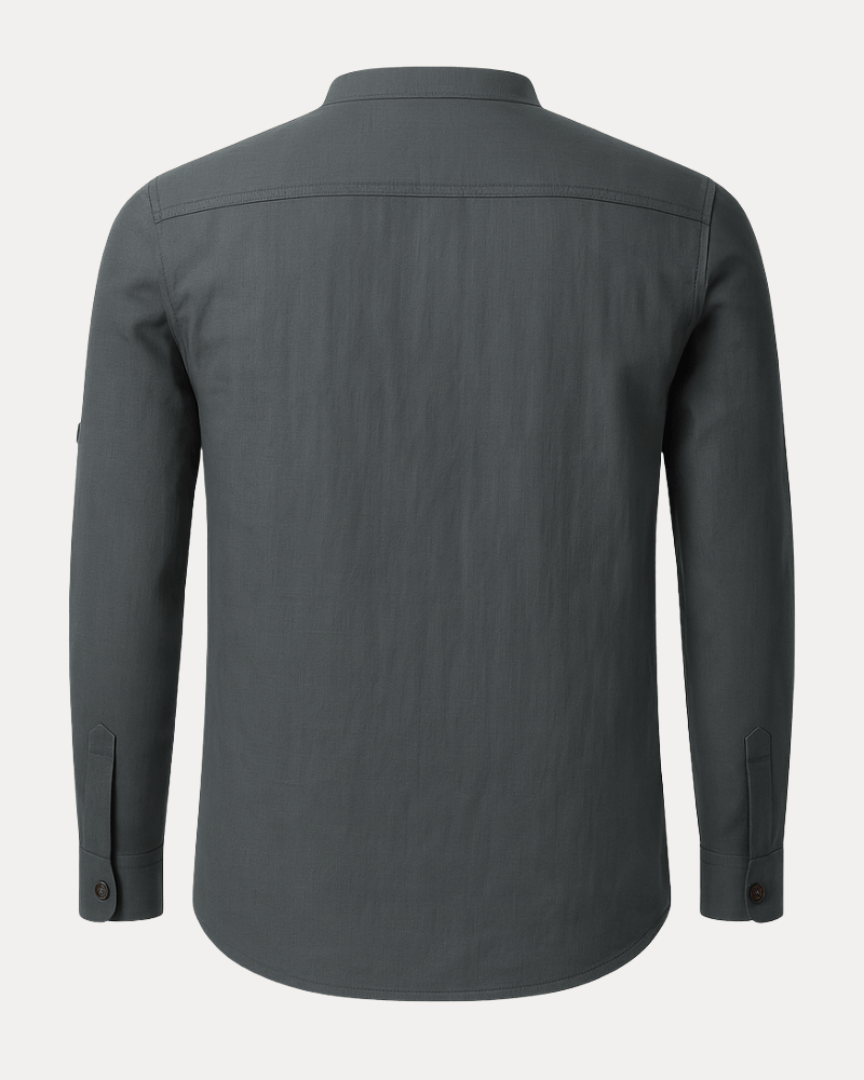 Aurazio Camicia Uomo Collo Coreana In Misto Lino Cotone Traspirante, Vestibilità Regolare Comfort Tutto Il Giorno