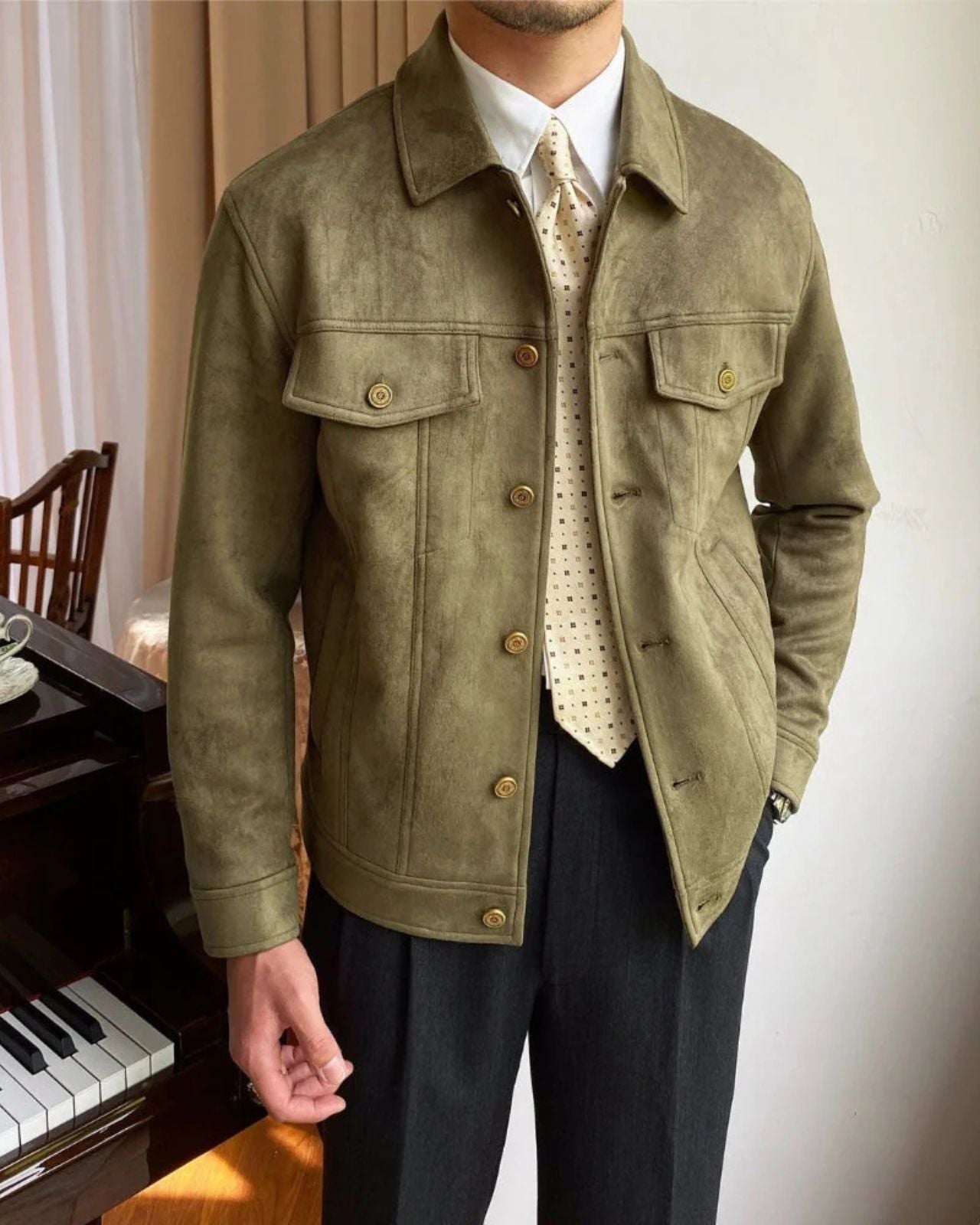 Aurazio Giacca in camoscio con revers da uomo