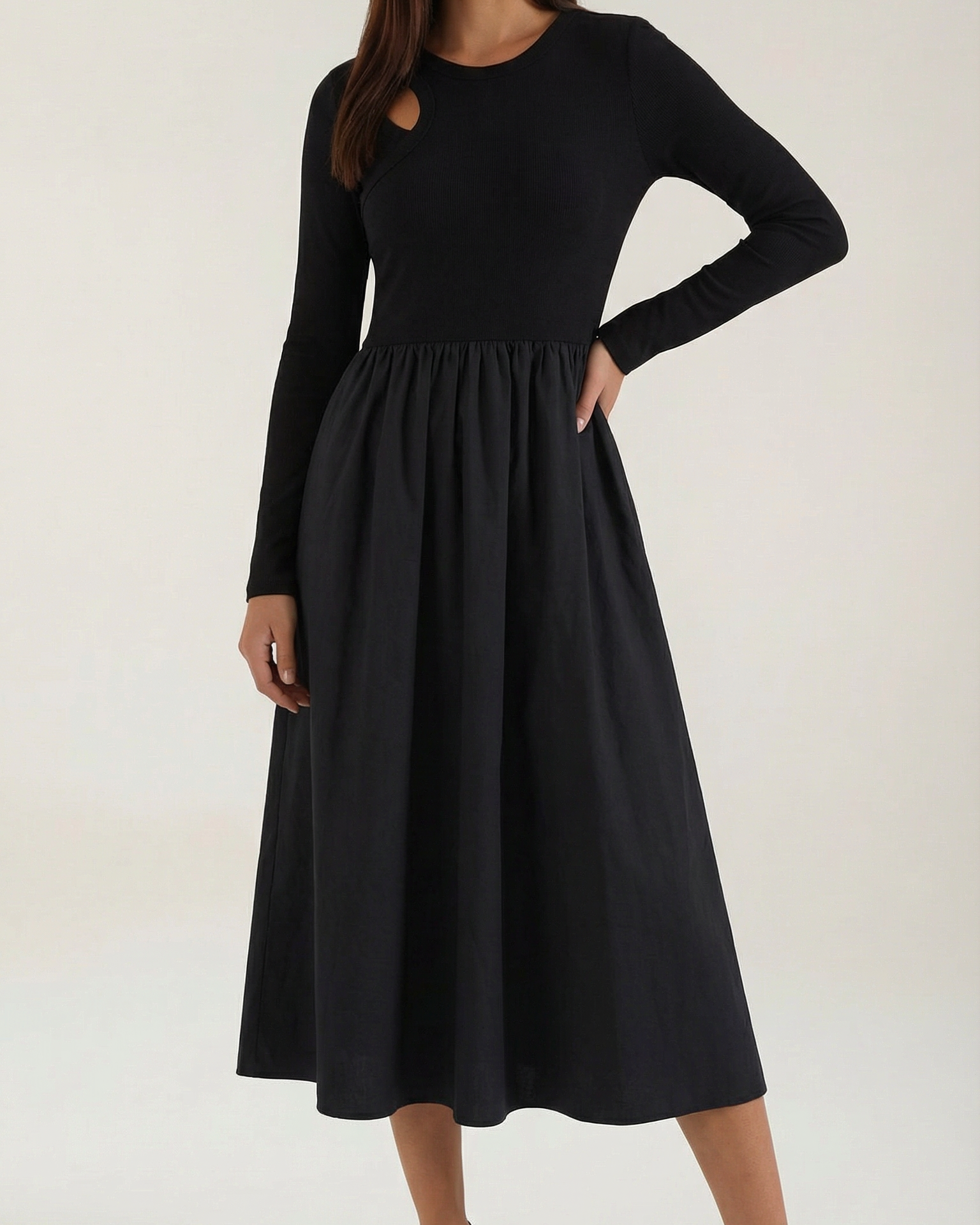Abito Lungo Donna Maniche Lunghe Busto Aderente Cotone