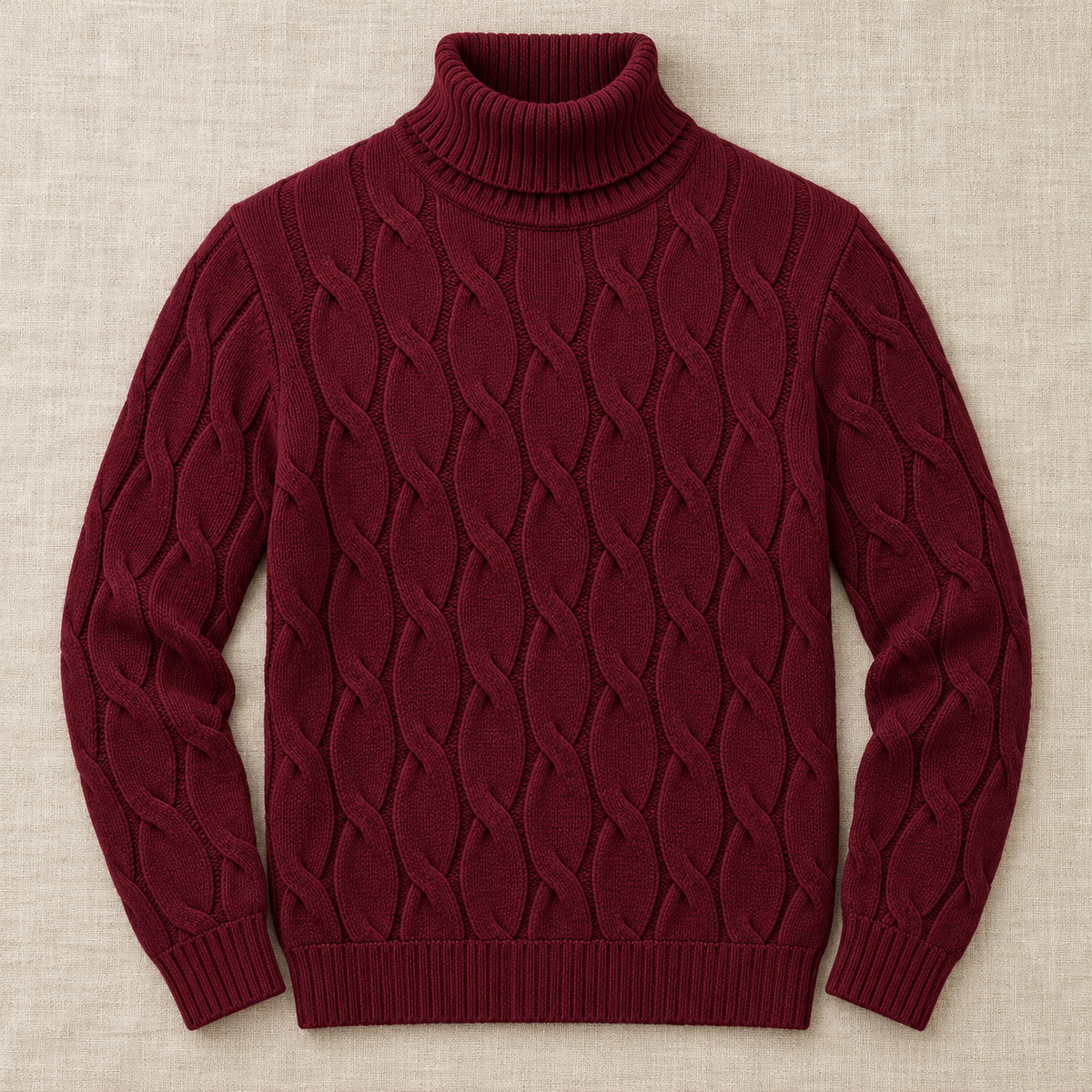 Maglione Uomo a Trecce Collo Alto in Maglia Classico Caldo