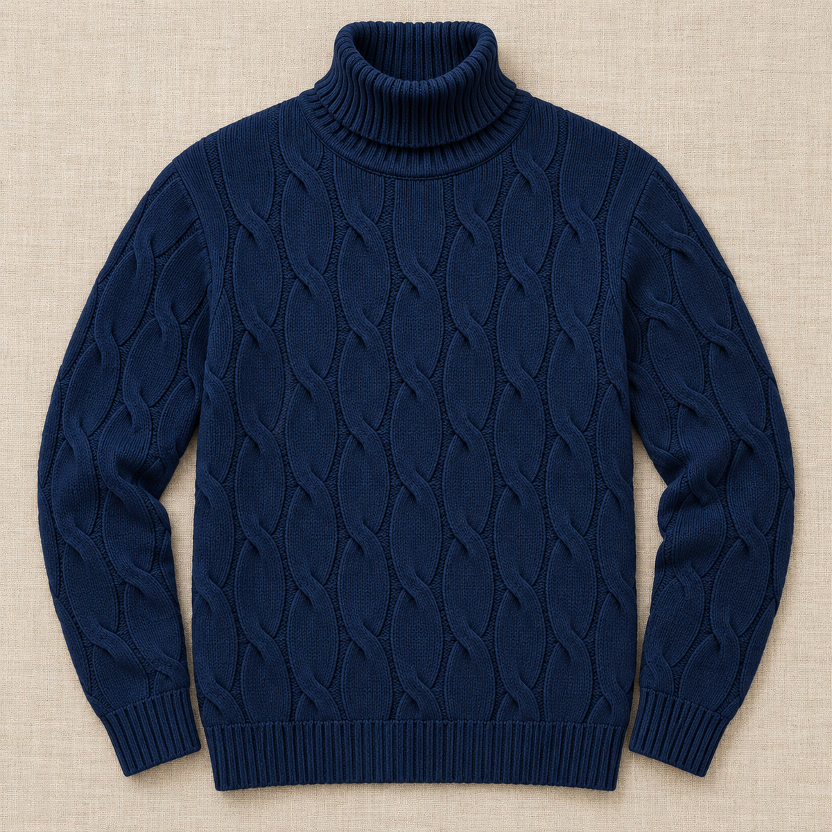 Maglione Uomo a Trecce Collo Alto in Maglia Classico Caldo