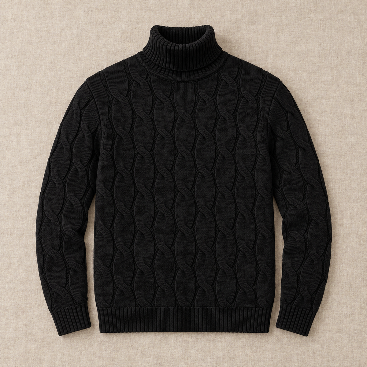 Maglione Uomo a Trecce Collo Alto in Maglia Classico Caldo