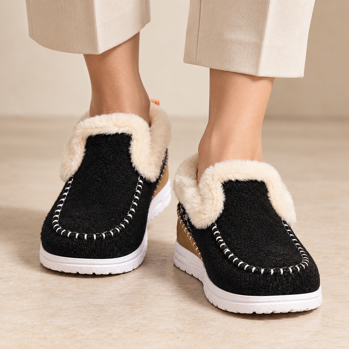 Mocassini Donna Invernali Foderati Caldi Slip-On Suola PVC