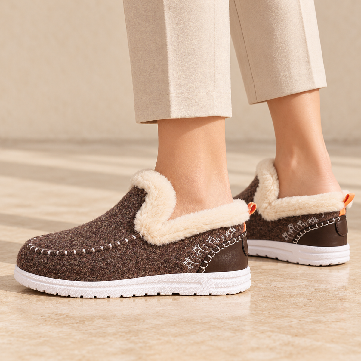 Mocassini Donna Invernali Foderati Caldi Slip-On Suola PVC