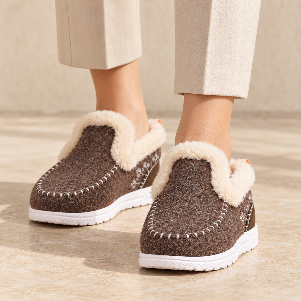 Mocassini Donna Invernali Foderati Caldi Slip-On Suola PVC