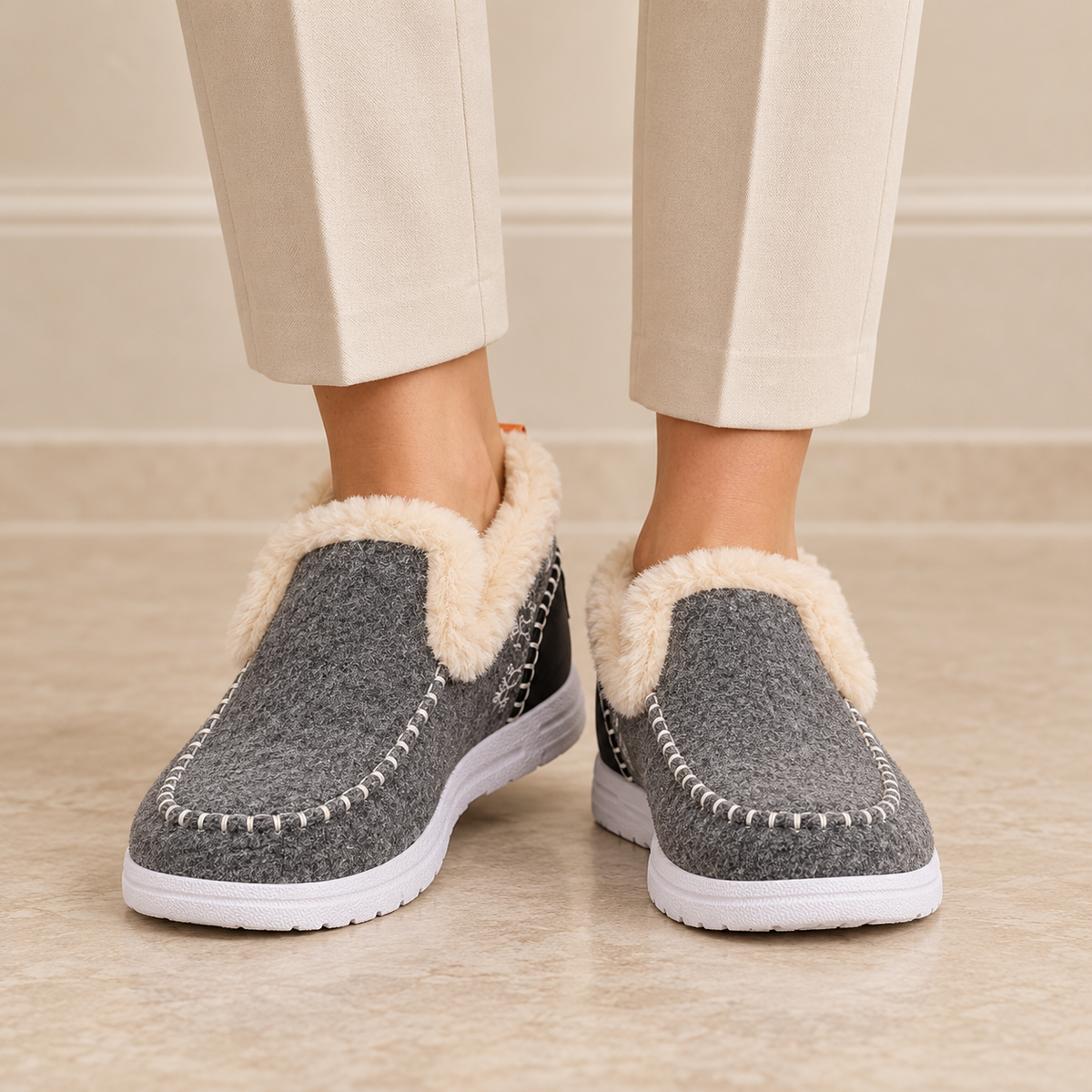 Mocassini Donna Invernali Foderati Caldi Slip-On Suola PVC