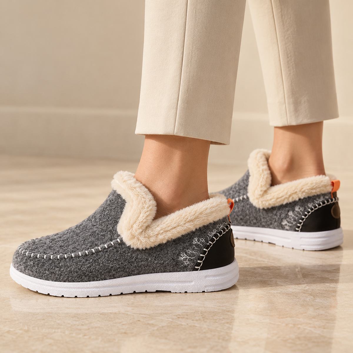 Mocassini Donna Invernali Foderati Caldi Slip-On Suola PVC