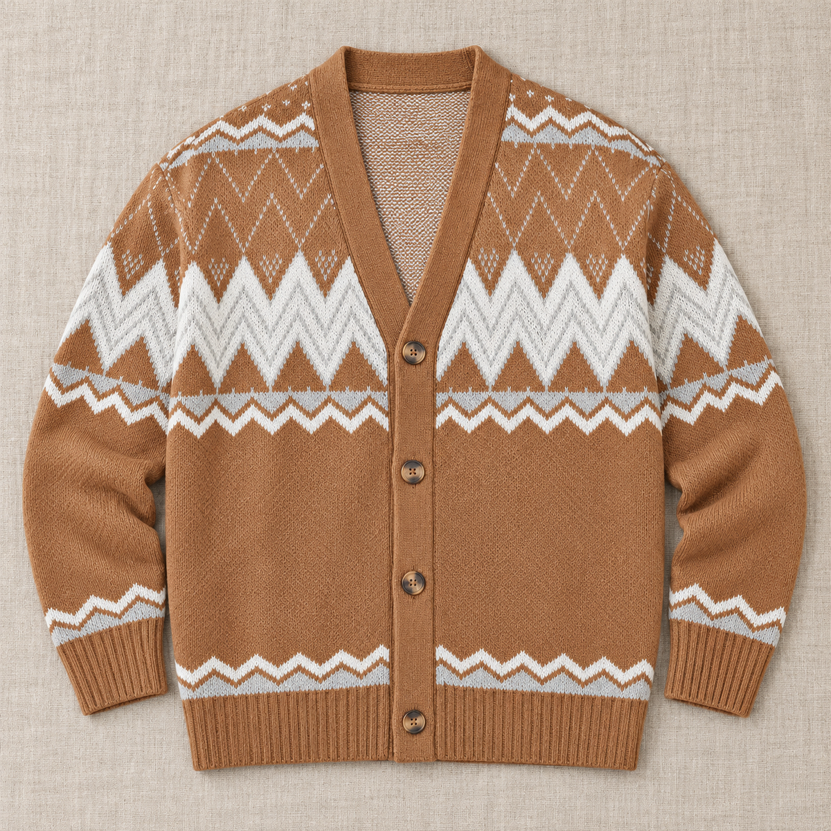 Cardigan Uomo Fantasia con Collo a Scialle in Maglia Elegante