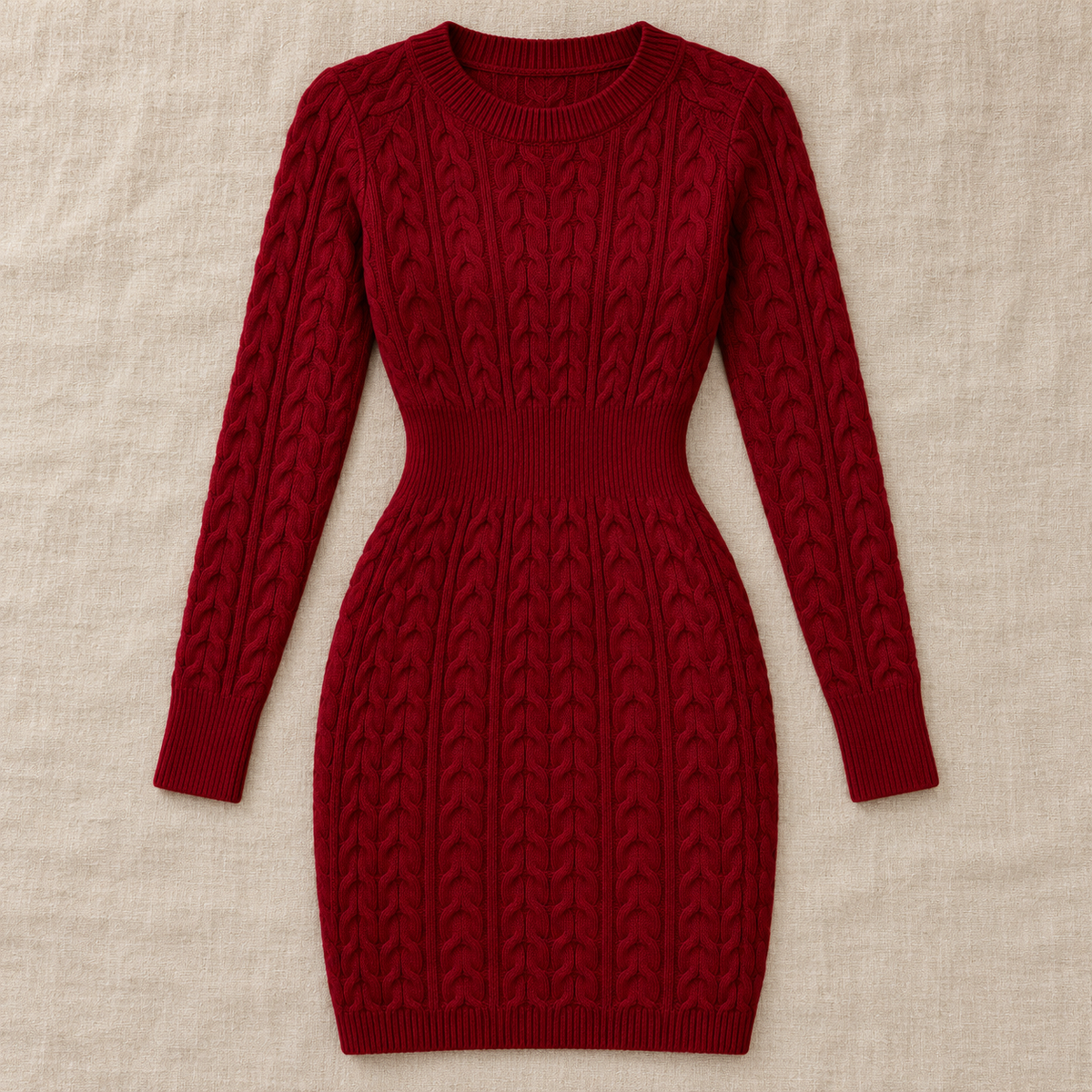 Abito Donna Corto in Maglia a Trecce Caldo Silhouette Aderente