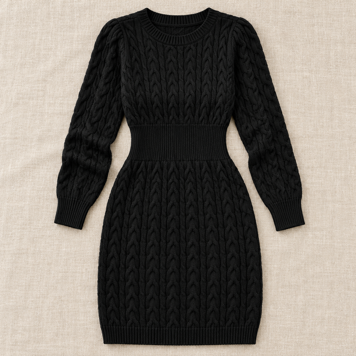 Abito Donna Corto in Maglia a Trecce Caldo Silhouette Aderente