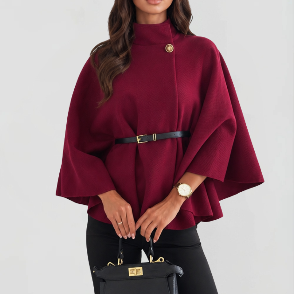 Mantella Donna in Lana con Cintura e Collo a Imbuto
