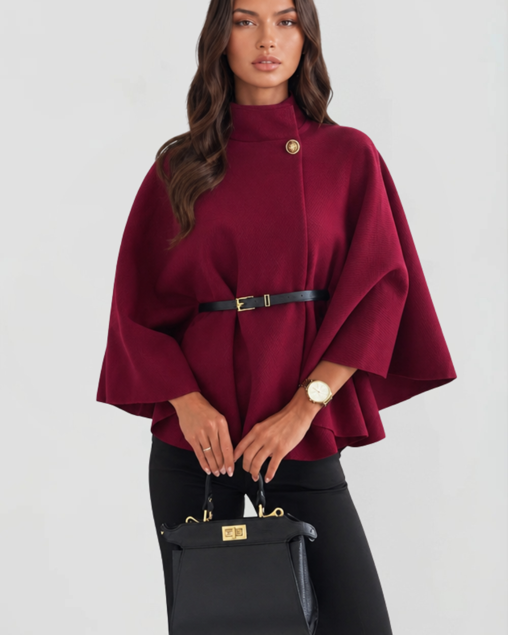 Mantella Donna in Lana con Cintura e Collo a Imbuto