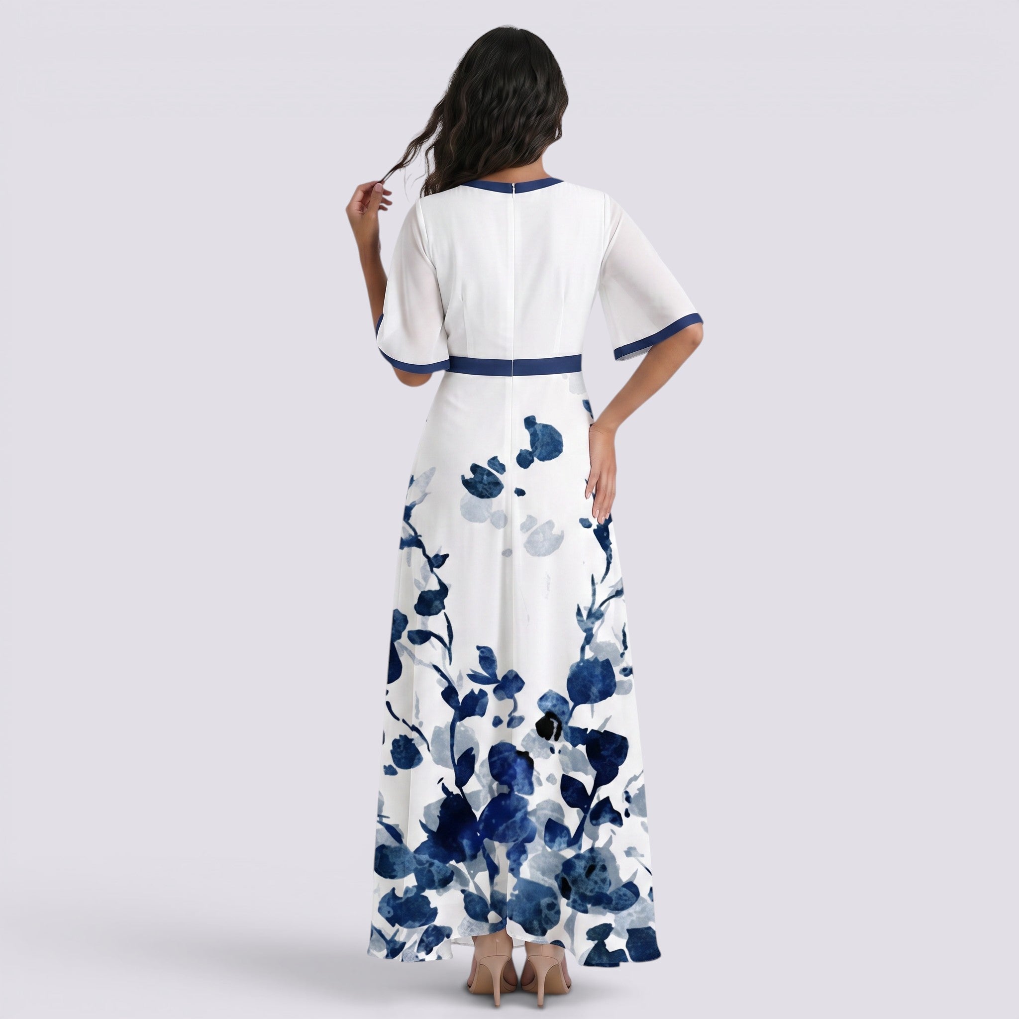 Abito Lungo Donna Maxi Stampato Boho Estivo Scollo a V