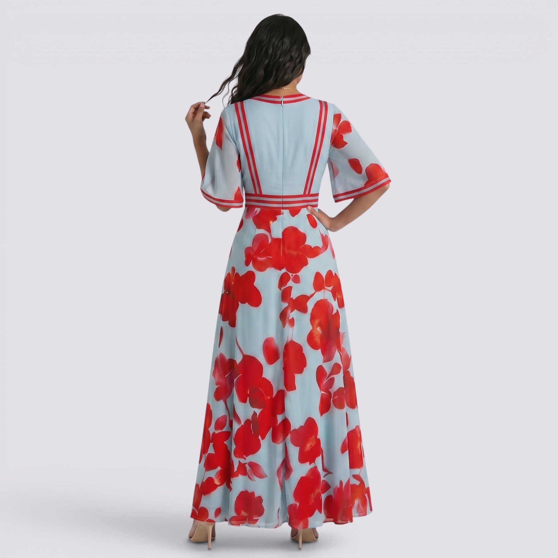 Abito Lungo Donna Maxi Stampato Boho Estivo Scollo a V