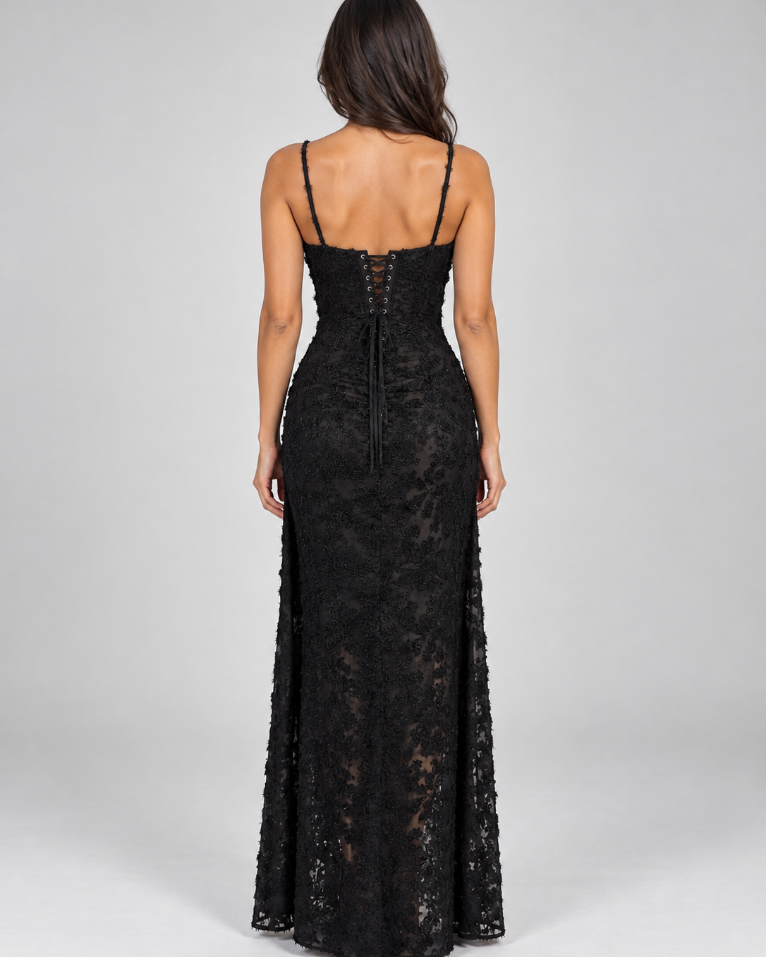 Abito Lungo Donna in Pizzo Floreale Corsetto da Cerimonia