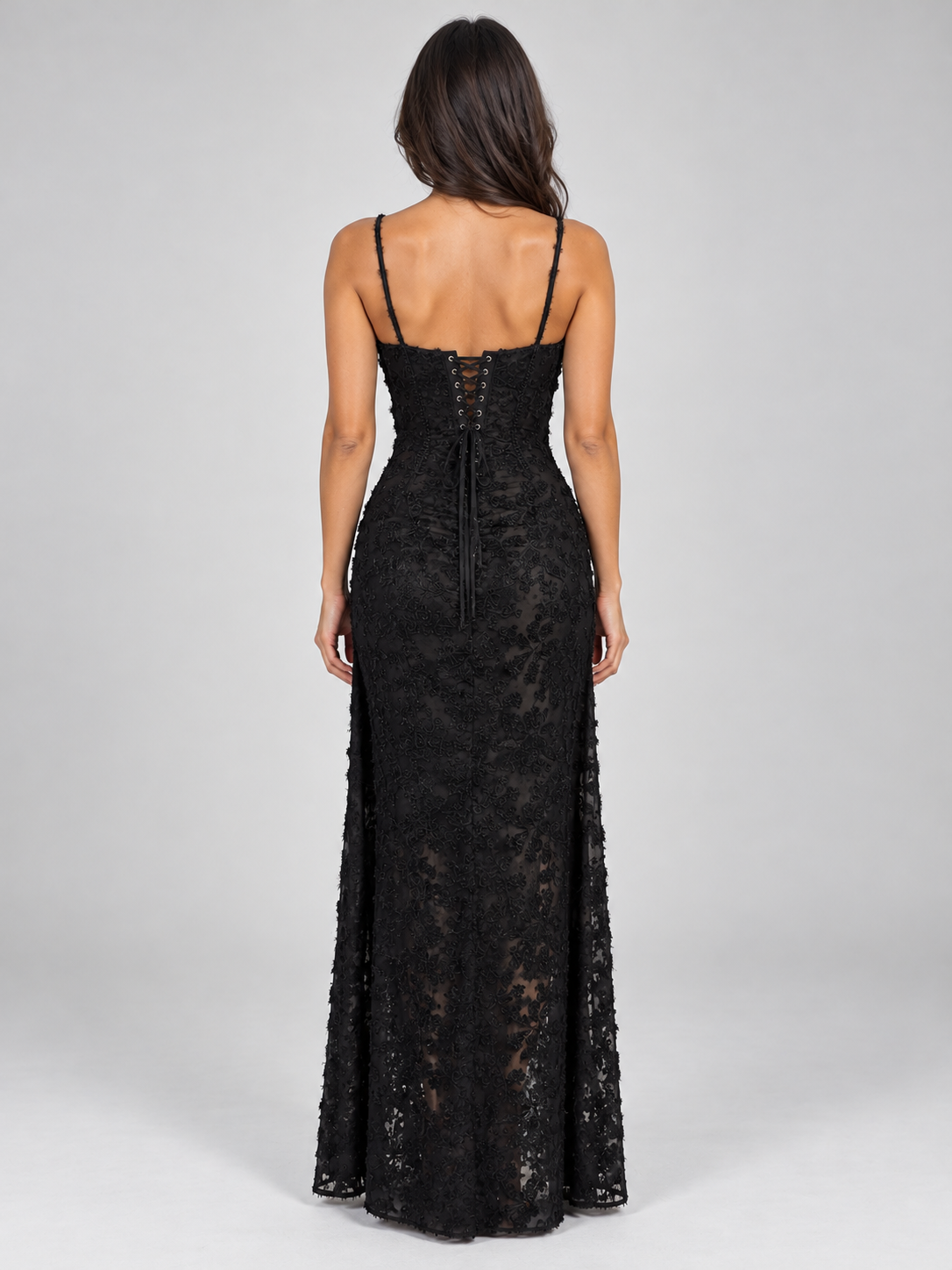 Abito Lungo Donna in Pizzo Floreale Corsetto da Cerimonia