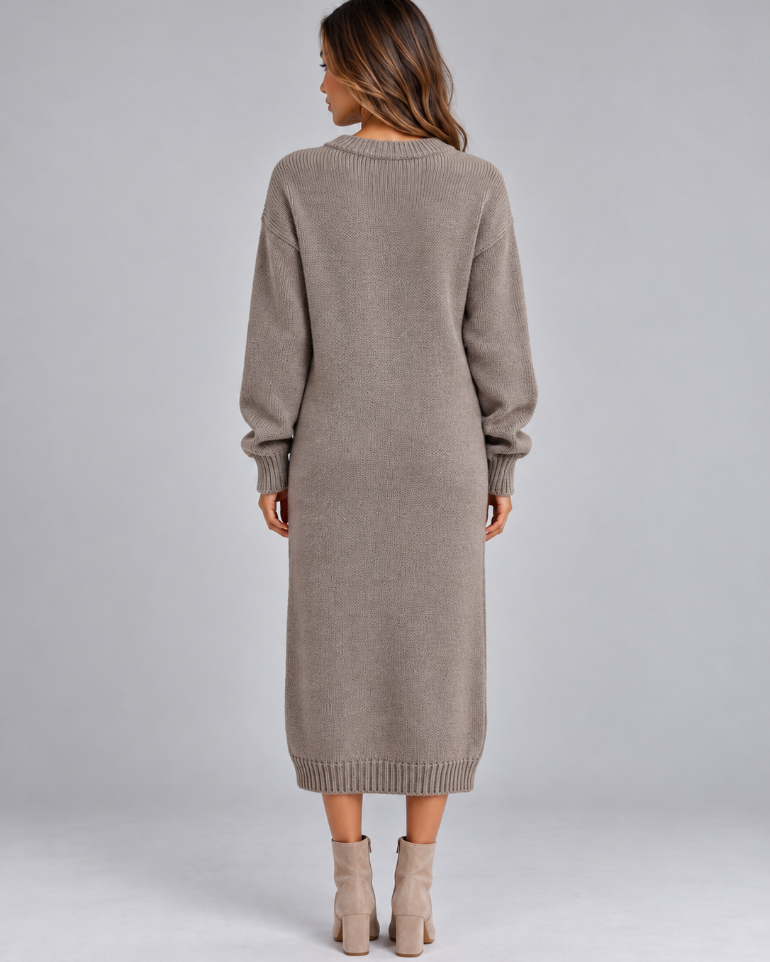 Abito Midi Donna in Maglia Girocollo Rilassato Invernale