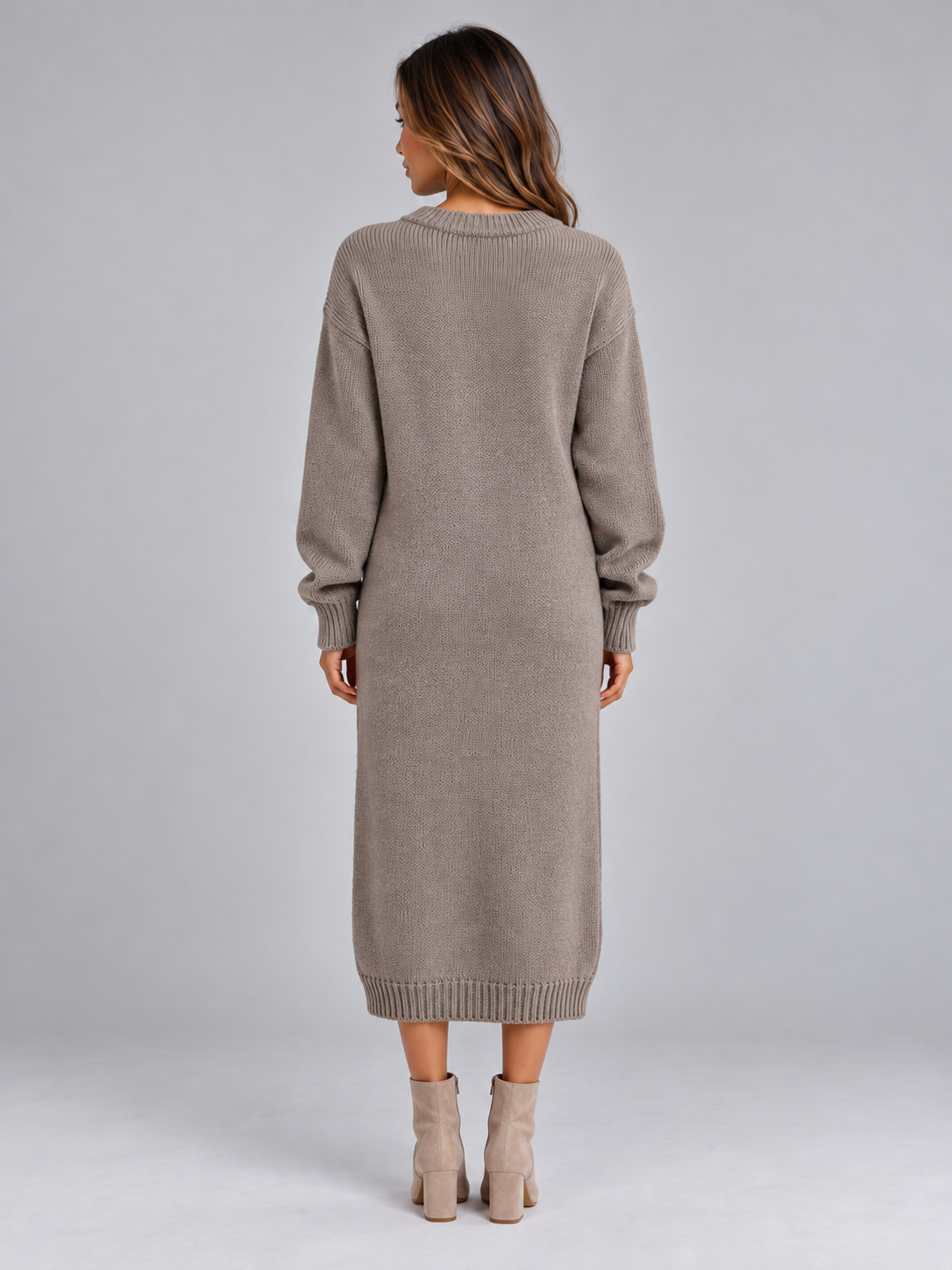 Abito Midi Donna in Maglia Girocollo Rilassato Invernale