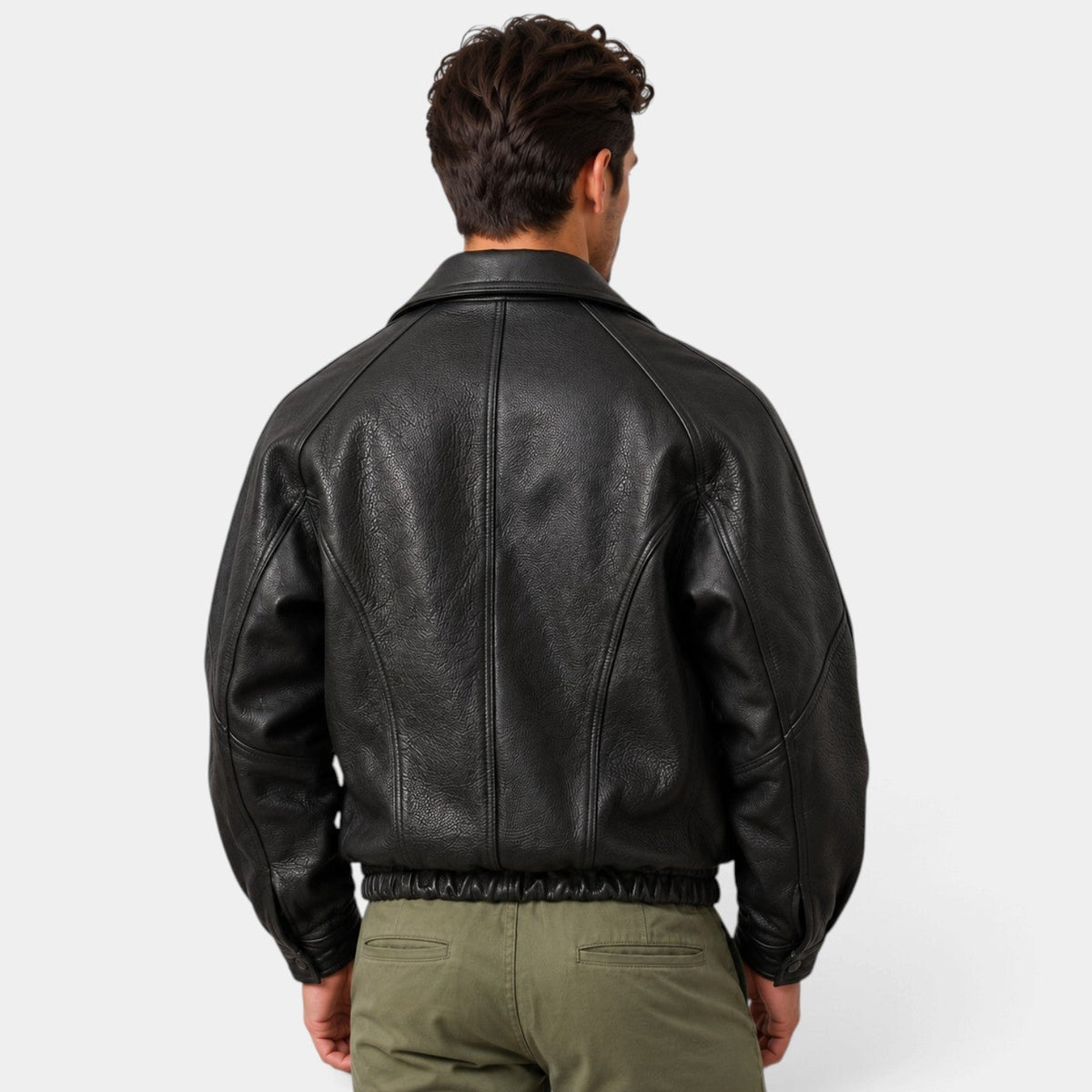 Giacca Uomo in Pelle Vegana Nera con Zip e Orlo Elastico