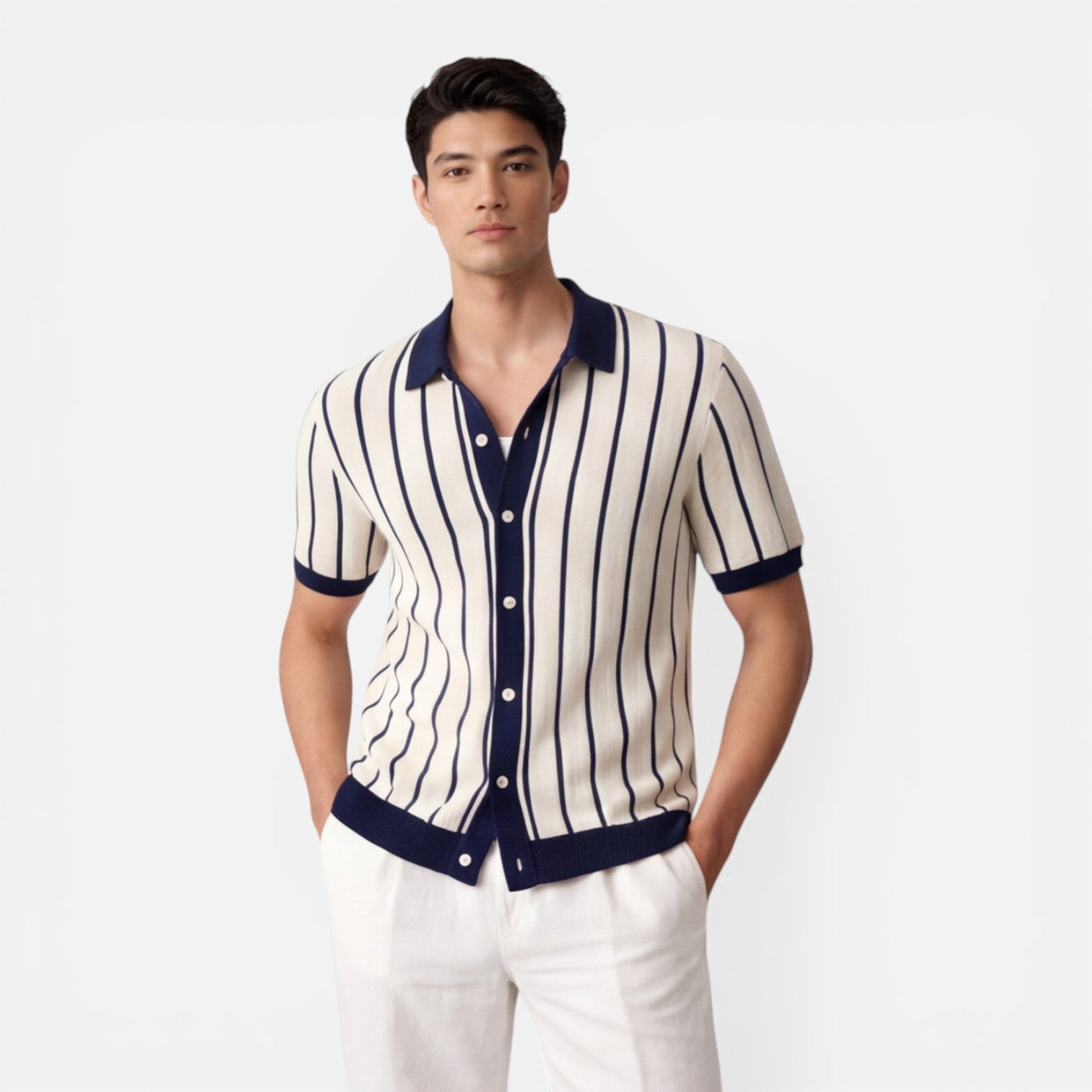 Polo Uomo a Righe in Maglia Leggera Manica Corta Estiva