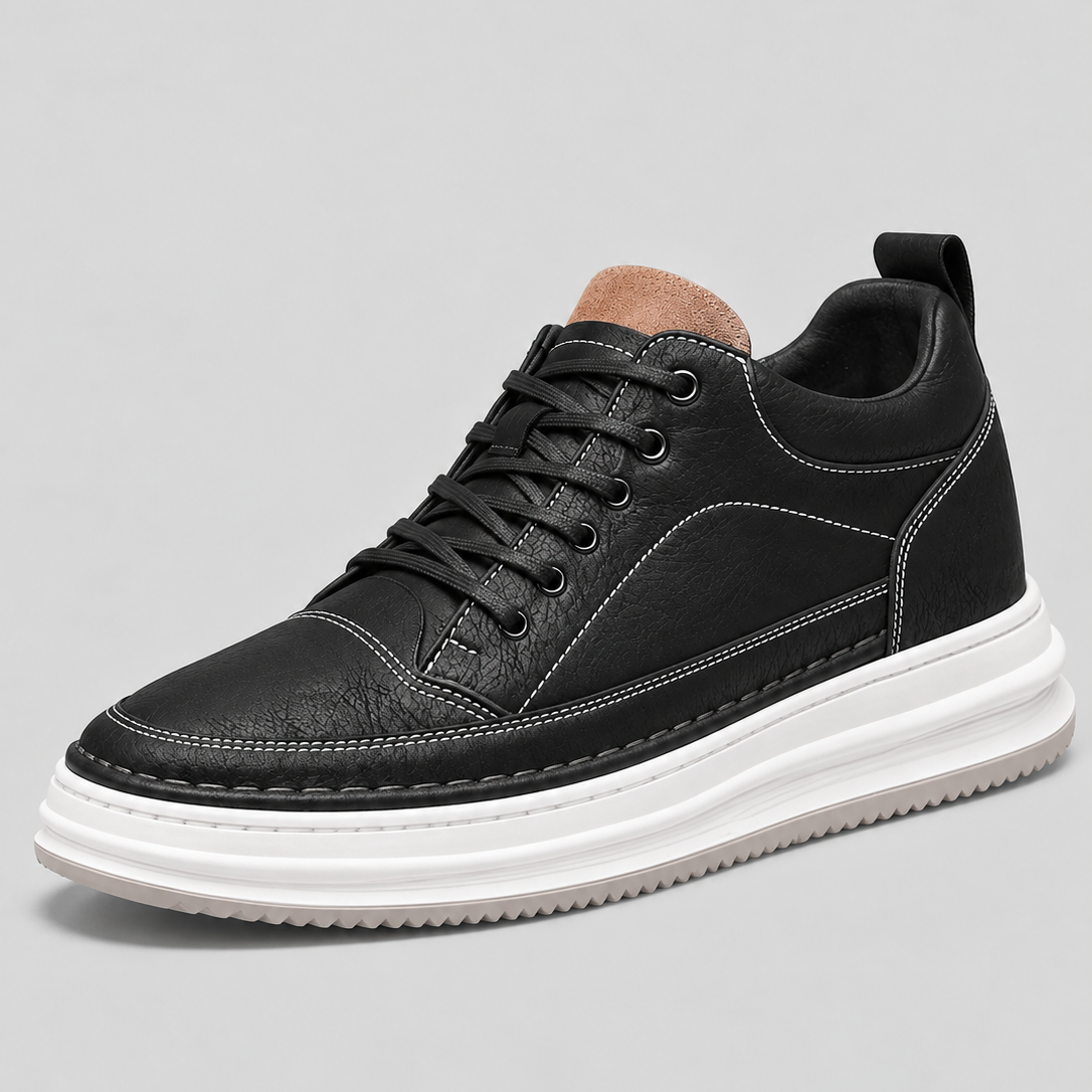Sneakers Uomo Effetto Pelle Platform Stringate Suola Bianca
