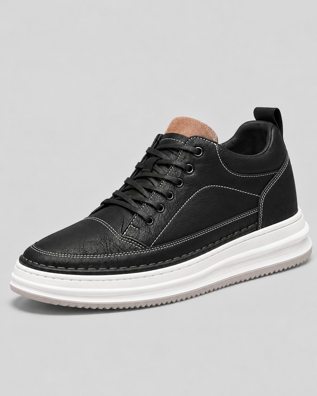 Sneakers Uomo Effetto Pelle Platform Stringate Suola Bianca