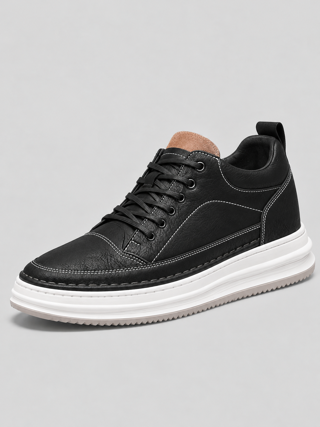 Sneakers Uomo Effetto Pelle Platform Stringate Suola Bianca