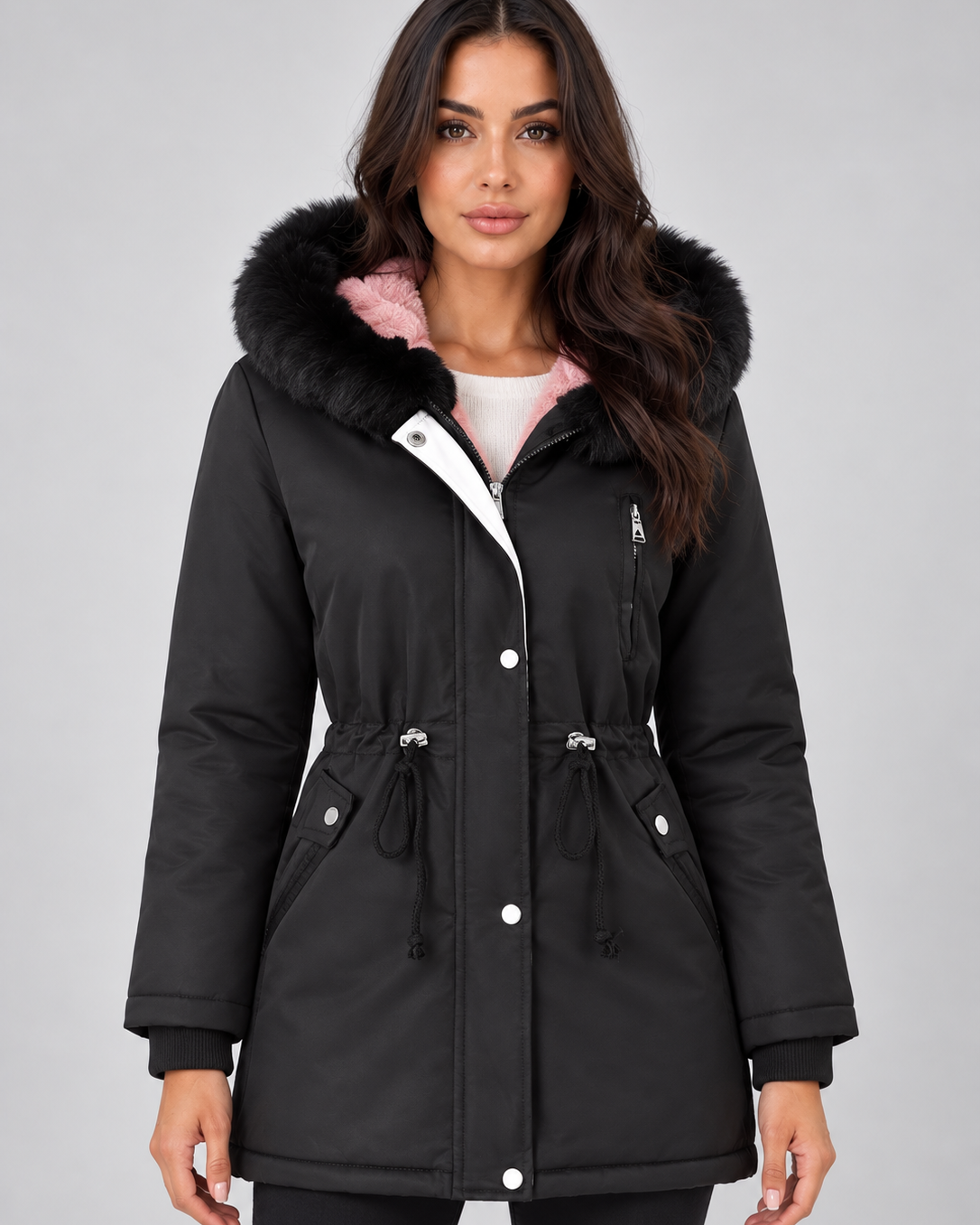 Parka Donna Invernale Foderato Pelliccia Sintetica Cappuccio Oversize