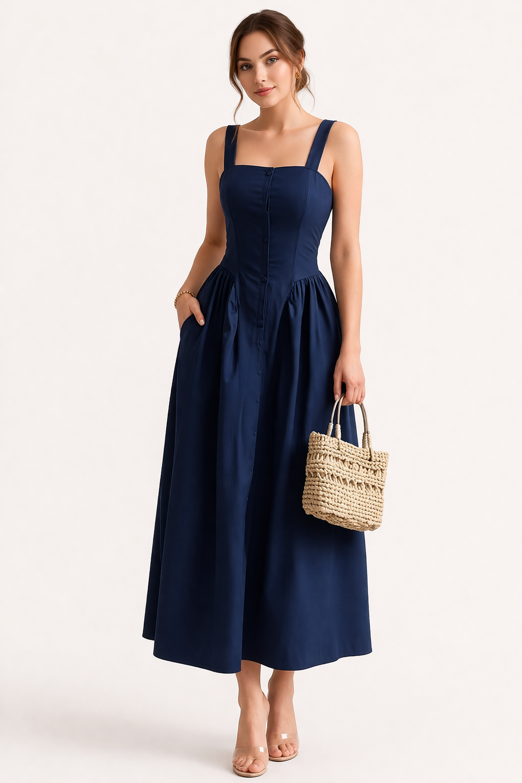 Abito Midi Donna con Spalline Estivo Leggero Comodo