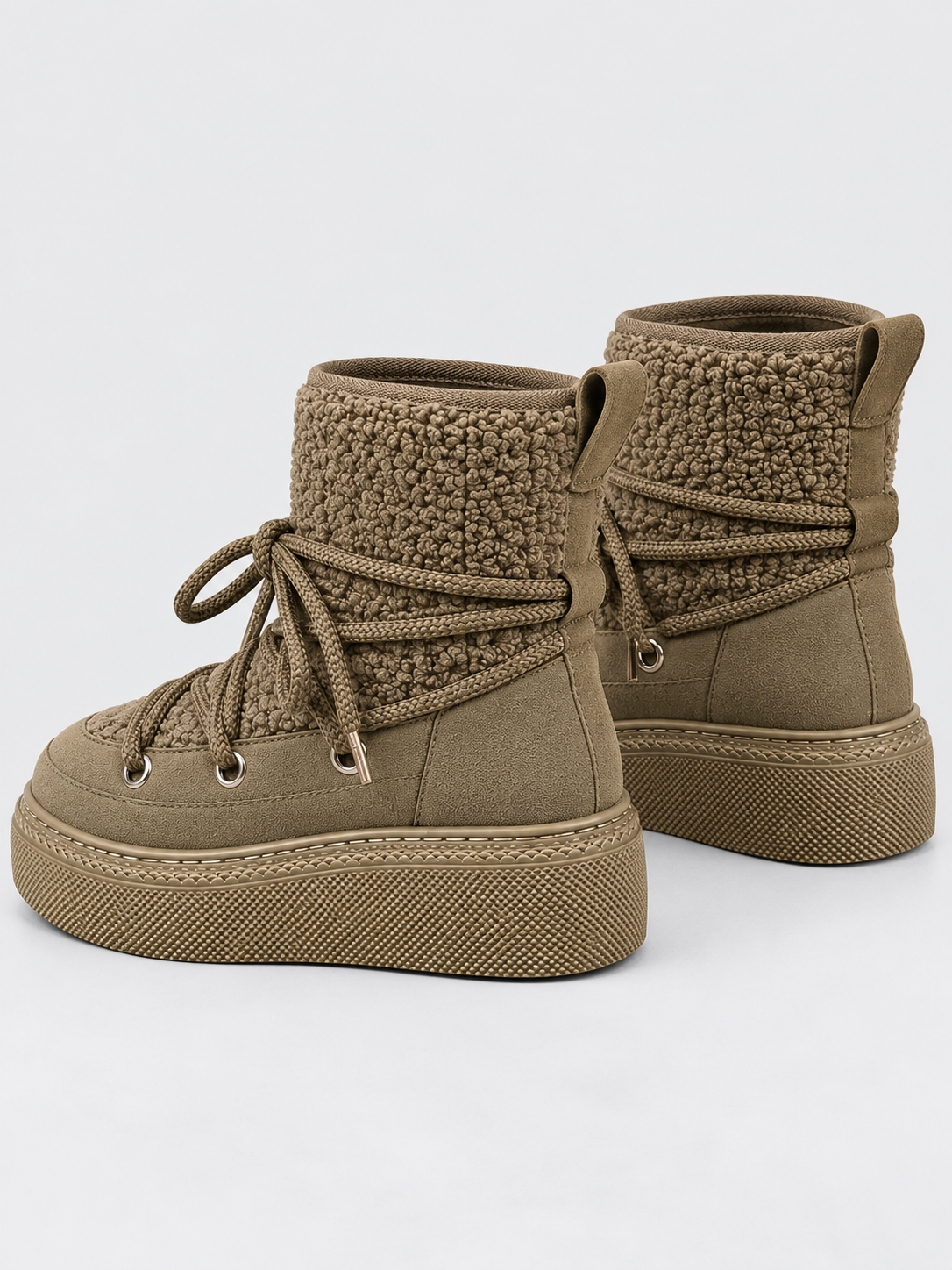 Stivali da Neve Donna con Platform Pannelli in Peluche Lacci
