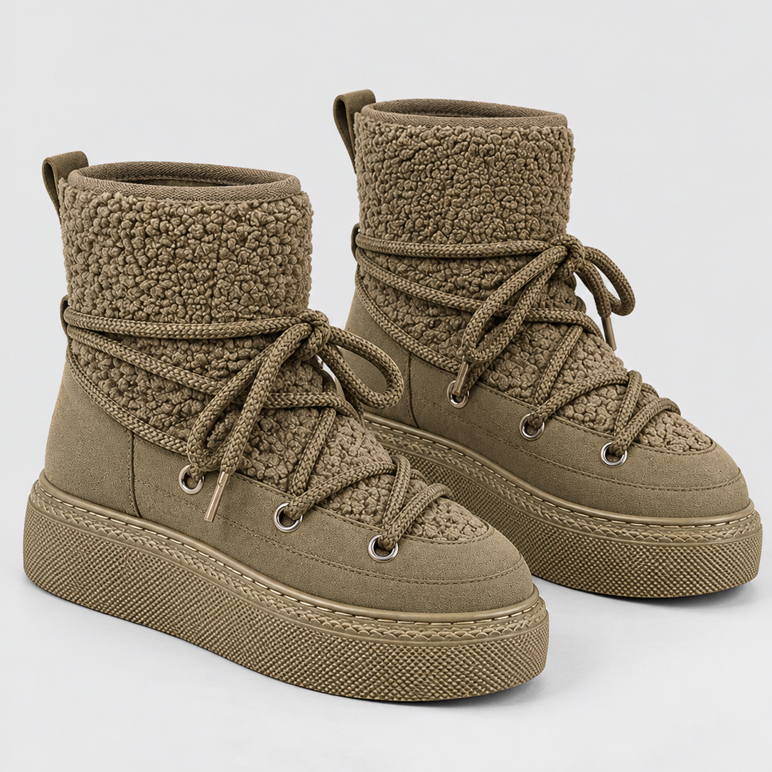 Stivali da Neve Donna con Platform Pannelli in Peluche Lacci
