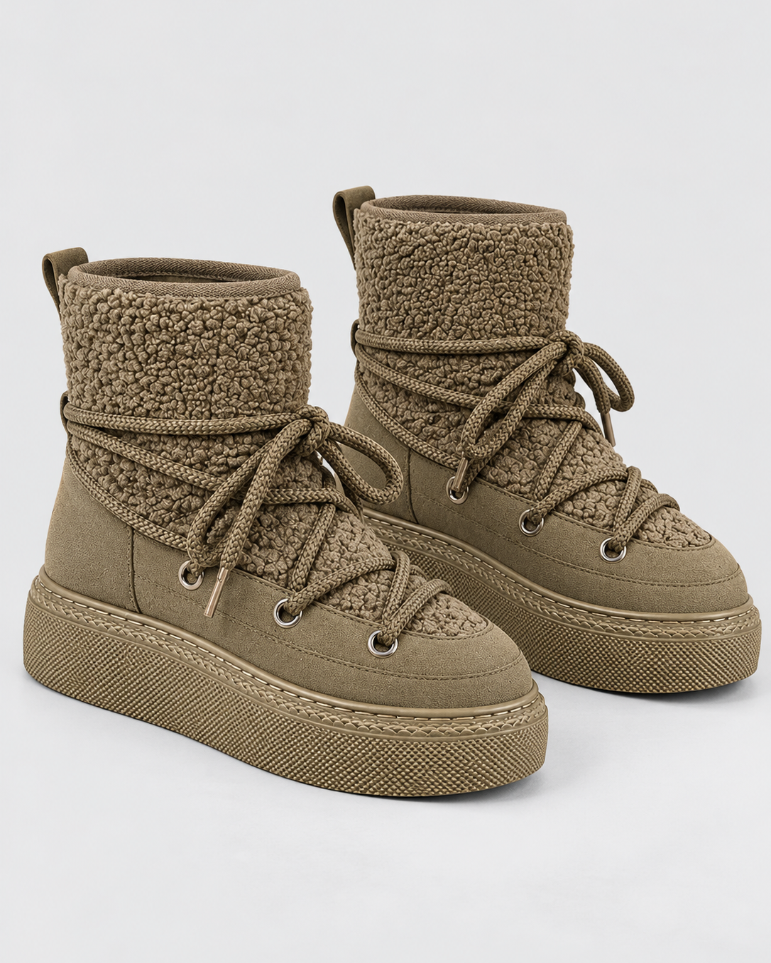 Stivali da Neve Donna con Platform Pannelli in Peluche Lacci