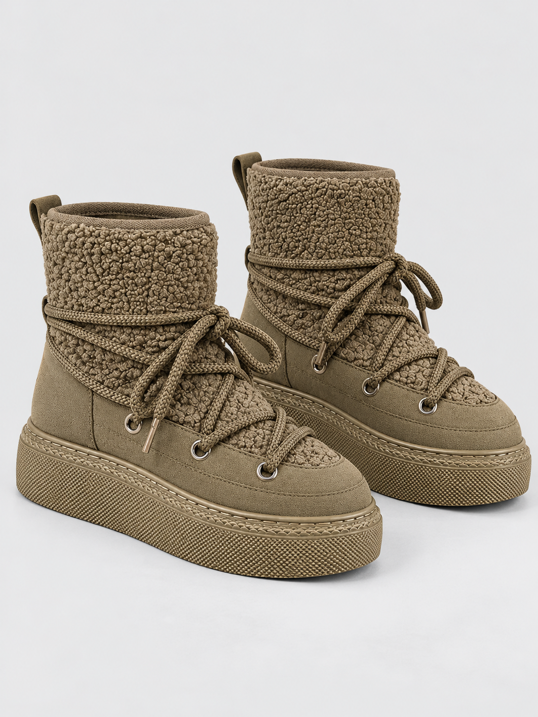 Stivali da Neve Donna con Platform Pannelli in Peluche Lacci