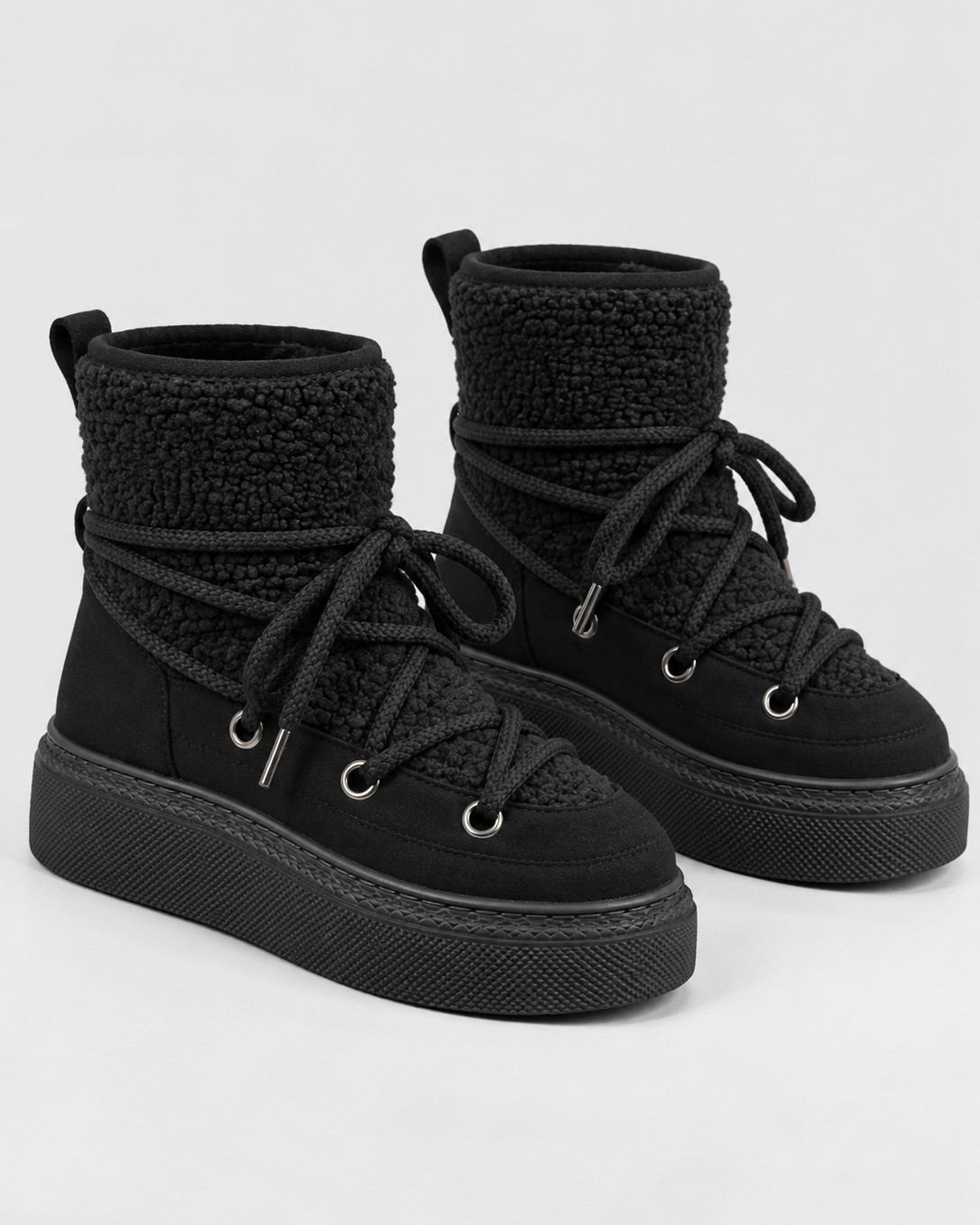 Stivali da Neve Donna con Platform Pannelli in Peluche Lacci