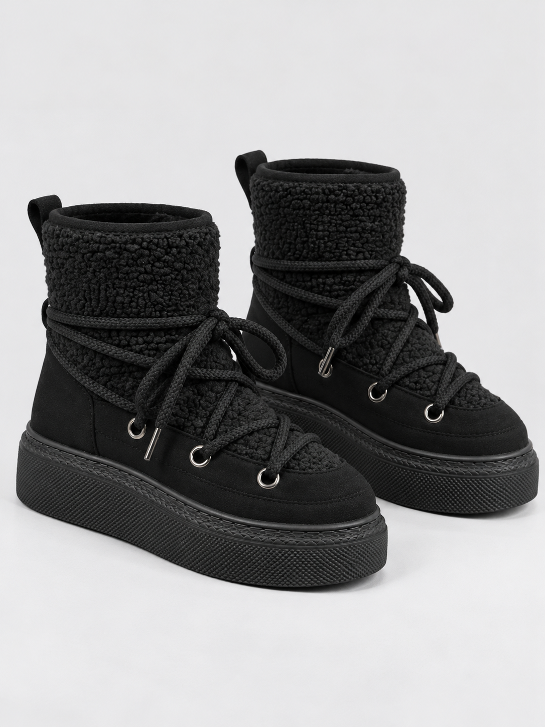 Stivali da Neve Donna con Platform Pannelli in Peluche Lacci