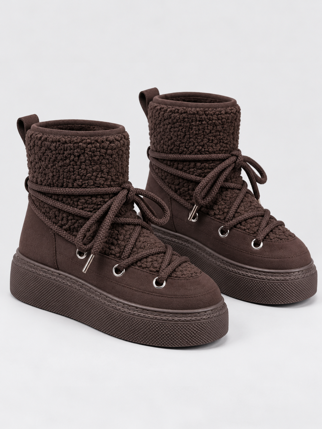 Stivali da Neve Donna con Platform Pannelli in Peluche Lacci
