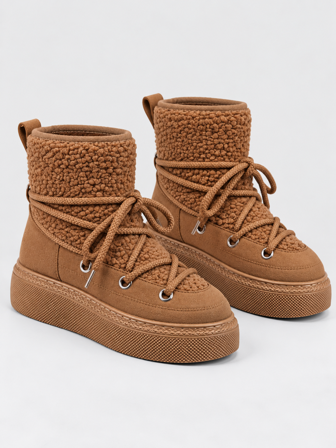 Stivali da Neve Donna con Platform Pannelli in Peluche Lacci